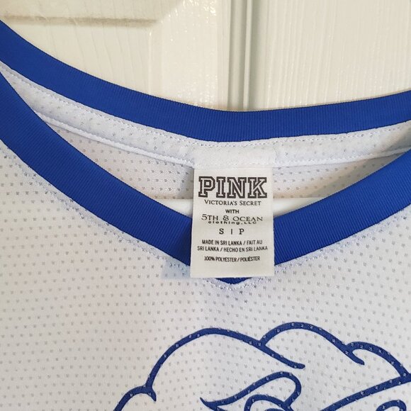 Victoria Secrets PINK KU Jayhawks jersey style mesh top 5th & Ocean Kansas SMALL - Picture 2 of 4